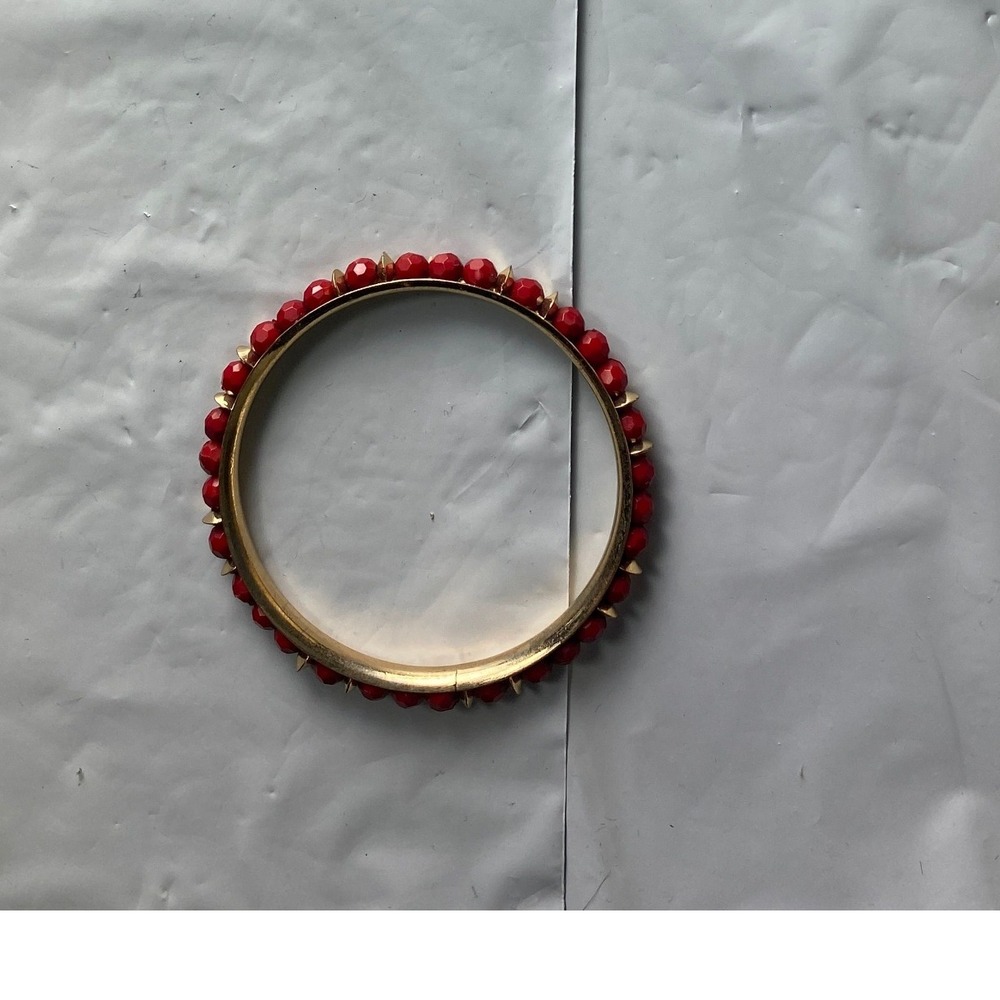 Gold Tone Red Beaded Bangle Bracelet Women's‎ Fashion Jewelry